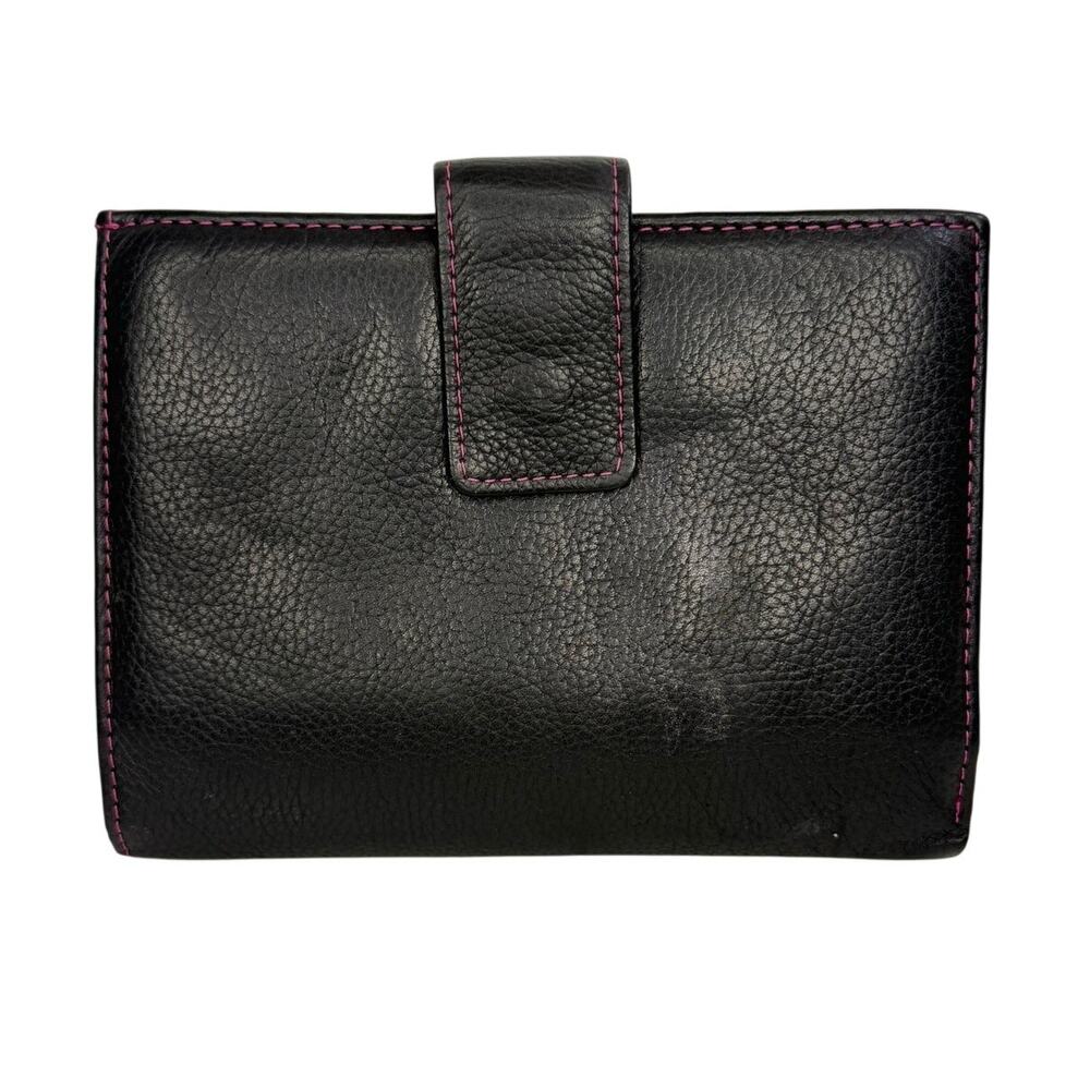 Leather Travel Wallet Passport Travel Holder Cover Black Pink Snap Closure 6X5